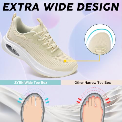 ZYEN Wide Toe Box Air Cushion Road Running Shoes - Extra Wide Width Women's Arch Support Lightweight Breathable Gym Ath