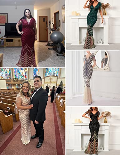 Madam Uniq Plus Size Formal Tassels Sleeve Sequins Maxi Evening Gown
| Women Plus Size 1920s Maxi Formal Gatsby Tassels